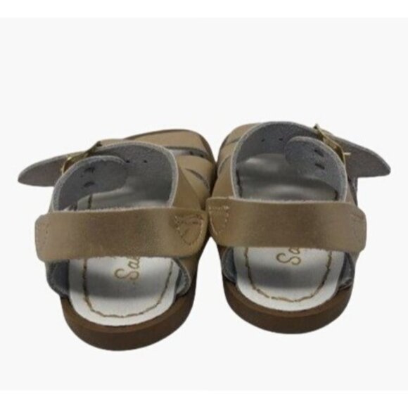 Salt Water Sandals Gold Girls Size 4 Matte Gold Leather Excellent very gently us - Picture 4 of 15
